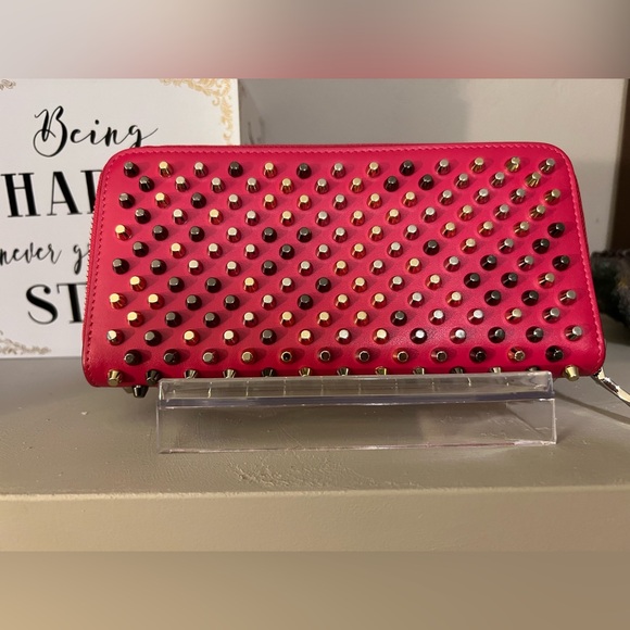 Christian Louboutin Stud Spike Zipper Pink Wallet Authentic - EUC - Picture 14 of 16